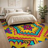 Vibrant Yellow Star Geometric Area Rug