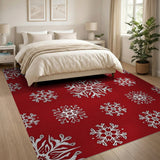 Festive Red Snowflake Pattern Red Area Rug