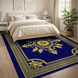Traditional Persian Ornate Navy Blue and Gold Medallion Area Rug