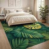 Green Boho Chic Lush Green Monstera Leaf Area Rug