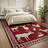 Red Deer Silhouette Heritage Tribal Area Rug