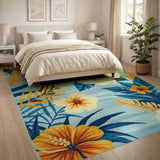 Teal Hibiscus Coastal Area Rug