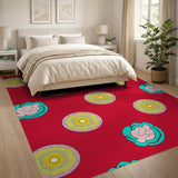 Vibrant Red Multi-Color Floral Circle Rug