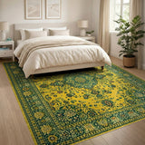Yellow Teal Traditional Persian Area Rug