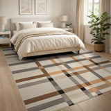 Modern Plaid Check Area Rug in Brown Neutral Tones