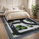 ODIKA Washable Kids Road Map Play Rug - Non-Slip Low Pile Educational City Traffic Area Rug