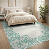 Blue and Teal Teal Ornate Floral Border Area Rug