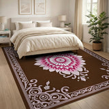 Pink Floral Mandala Area Rug with Baroque Frame