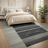 Wavy Striped Black White Geometric Rug