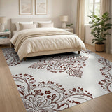 Intricate Brown Floral Persian Area Rug