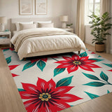 Red Floral Vintage Festive Red Poinsettia Floral Area Rug