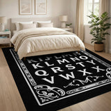 Ornate Alphabet Black White Vintage Rug