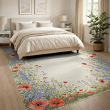 Vintage Poppy Floral Border Area Rug