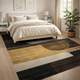 ODIKA Modern Geometric Earth Tone Washable Area Rug - Low Pile Non-Slip Abstract Decor