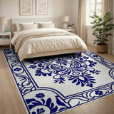 Navy Blue and Teal Navy Blue Traditional Persian Floral Area Rug