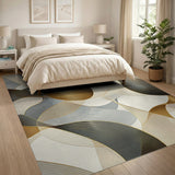 ODIKA Modern Abstract Wavy Gold & Grey Washable Area Rug, Low Pile Non-Slip