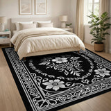 Black and White Elegant Black White Persian Floral Area Rug