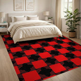 Geometric Modern Red Bold Red Black Geometric Plaid Area Rug
