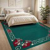 Green Deep Green Ornate Floral Border Area Rug