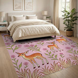 Playful Pink Fawn and Daisy Pattern Rug