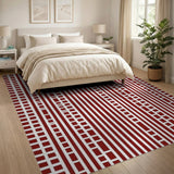 Red White Geometric Stripe Area Rug