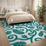 Teal Monstera Leaf Swirl Area Rug
