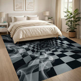 Ethereal Checkerboard Smoke Black White Area Rug