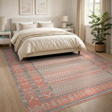 Terracotta Gray Geometric Heritage Tribal Rug
