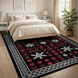 Black Red White Tribal Snowflake Area Rug