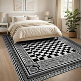Tribal Chessboard Area Rug Black White
