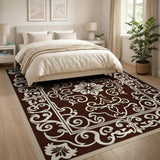 Ornate Cream on Brown Traditional Persian Rug