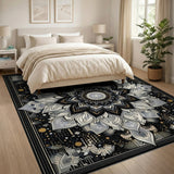 Intricate Mandala Black White Area Rug