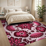 Vibrant Pink Floral Baroque Area Rug