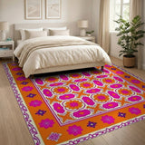 Multi-color and Patterns Vibrant Orange Pink Floral Persian Area Rug