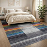 Vibrant Rainbow Striped Geometric Area Rug
