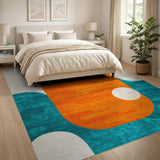 ODIKA Abstract Geometric Orange & Teal Washable Area Rug, Low Pile Non-Slip Modern Carpet
