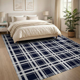 Navy White Plaid Checkered Area Rug
