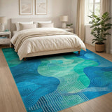Blue and Teal Abstract Area Teal Blue Abstract Wave Area Rug