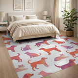 Playful Dogs and Cats Orange Kids Area Rug