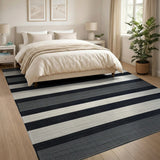 Black and White Black White Striped Textured Area Rug