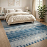 Blue Striped Geometric Area Rug