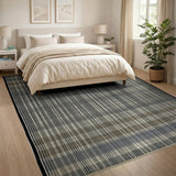 Beige and Neutral Beige Black Striped Woven Area Rug
