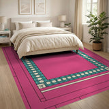 ODIKA Pink Modern Geometric Border Washable Rug - Low Pile Non-Slip Pet & Kid Friendly Area Rug
