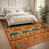 Terracotta Teal Elephant Heritage Area Rug