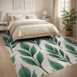 Lush Green Fern Leaves Boho Area Rug