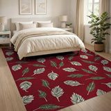 Red Palm Leaf Print Area Rug