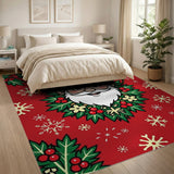 Jolly Cartoon Santa Holly Wreath Christmas Rug