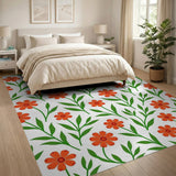 Orange Vibrant Orange Floral Pattern Area Rug