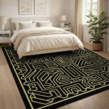 Geometric Modern Gold Maze Labyrinth Geometric Area Rug