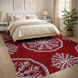 Red Snowflake Mandala Area Rug